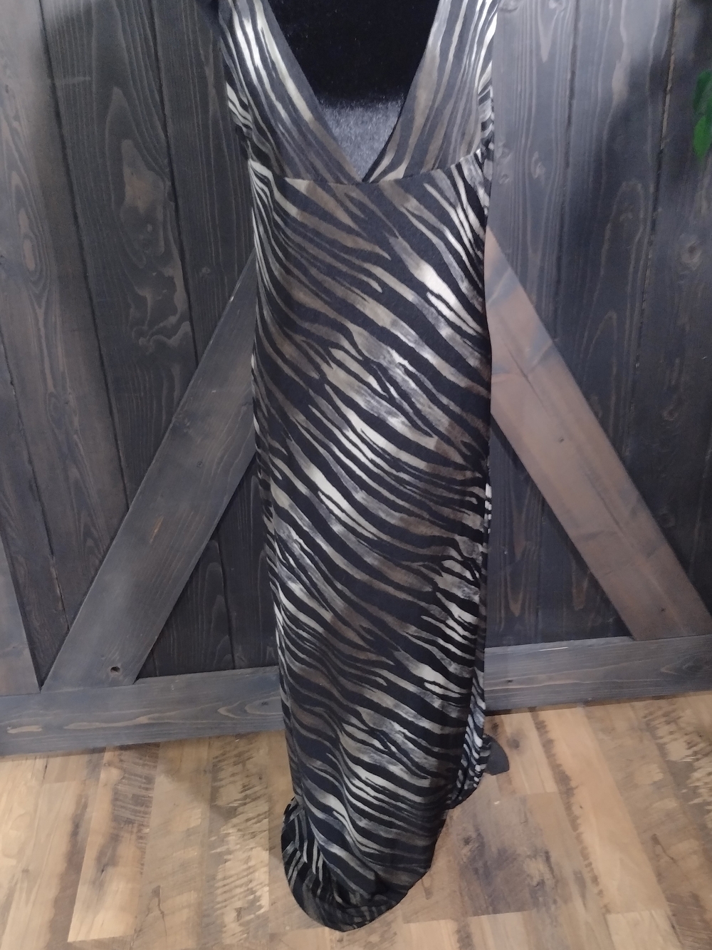 Heavenly Black and Silver Zebra-Print V-Neck Maxi Dress